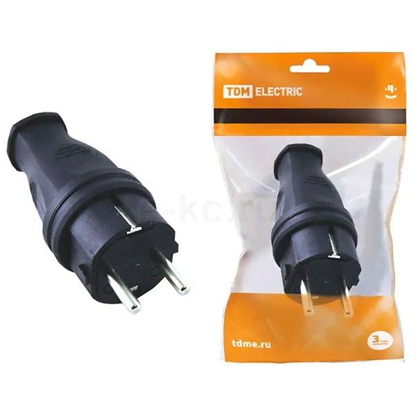 Вилка прямая каучук 2Р+РЕ 16А 250В IP44 | SQ0612-0001 TDM ELECTRIC