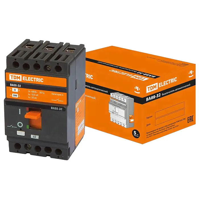 Силовой автомат TDM Electric ВА88 125А, термомагнитный, 25кА, 3P, 32А, SQ0707-0003